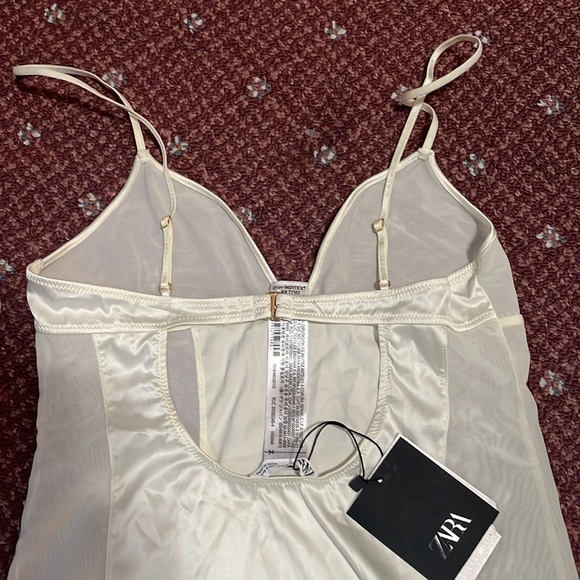 ZARA Lingerie Satin Slip Dress - Size Small - Ivory White - Picture 5 of 8